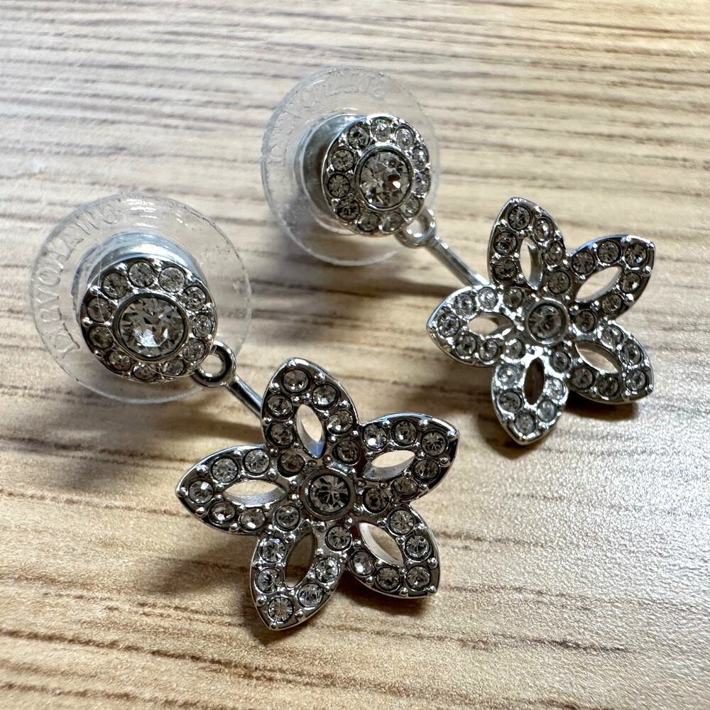 Silver Flower Drop Earrings